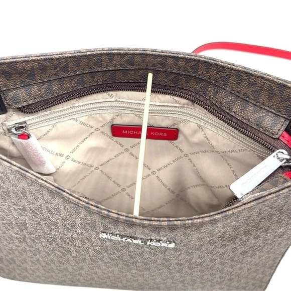 Michael Kors Large Messenger Crossbody Bag Brown/Red (NWT) - Picture 7 of 9